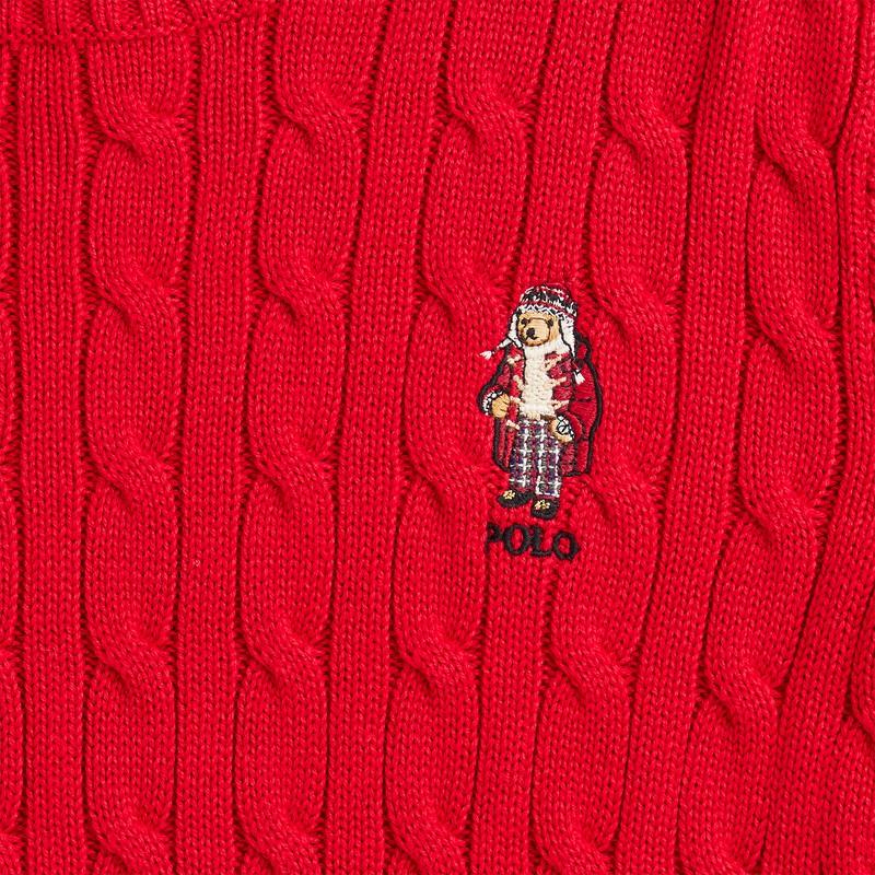 Polo Ralph Lauren Sweater FW24 Bear Embroidery Solid Color Crewneck Cable Knit Millennium Red Kids Kids sweater CWPOSWEY6820534-600