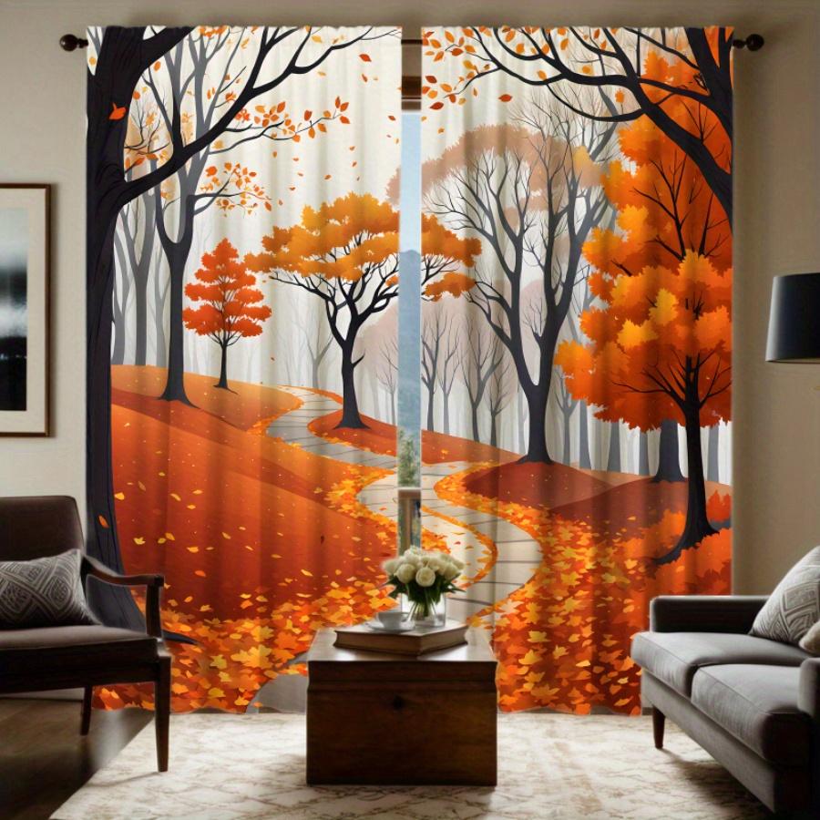 2pc Autumn Landscape Print Curtains   Polyester Fabric   Machine Washable   Suitable for Living Room and Bedroom Decoration