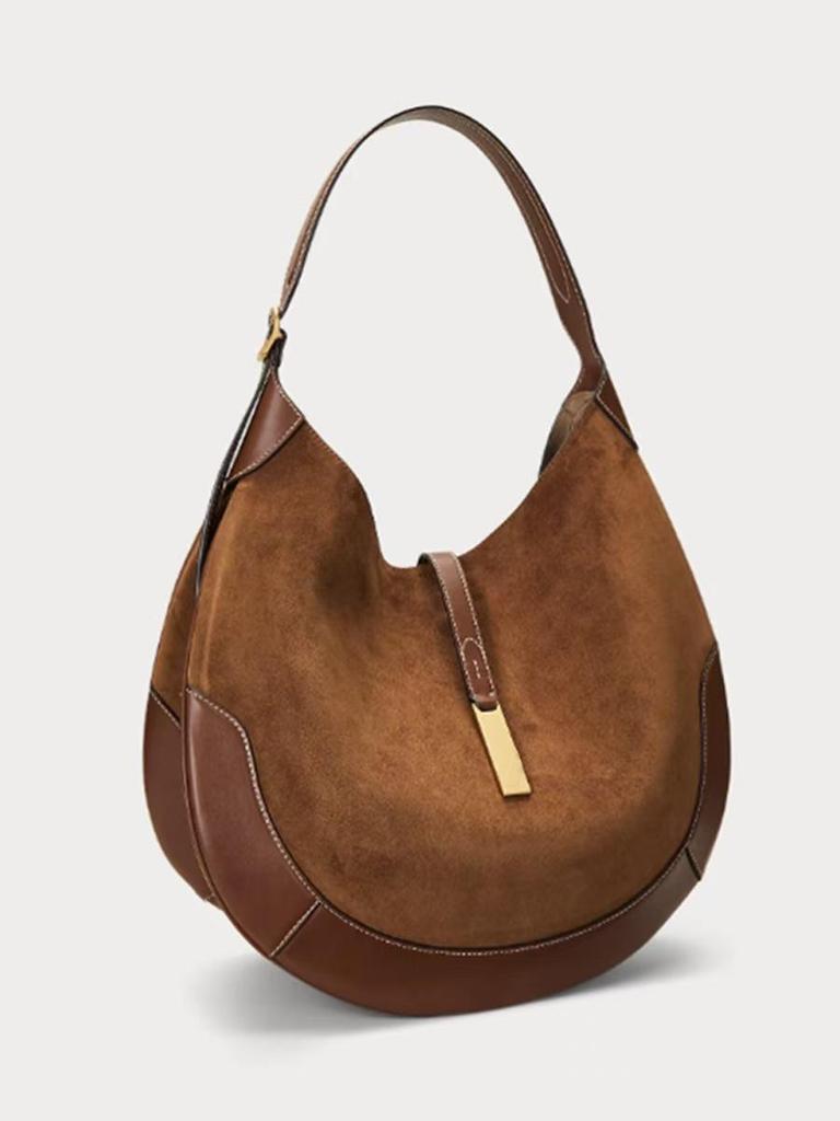 Women's Suede Equestrian Underarm Dumpling Handbag - Trendy Crescent Tote