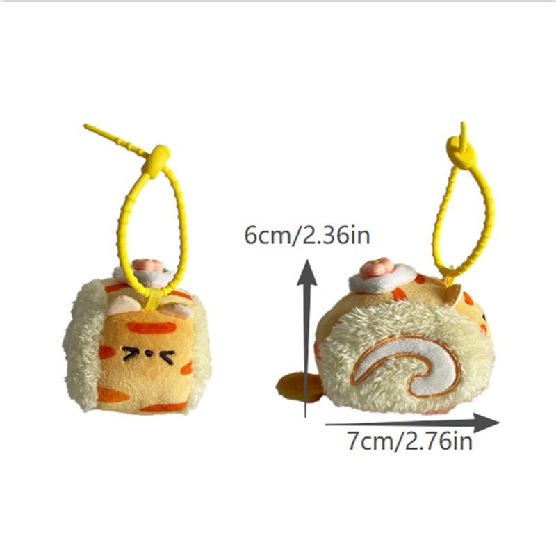 Cute Creative Swiss Roll Cake Plush Doll Toy Dessert Keychain Bag Pendant Backpack Hanging Ornaments Keyring Girl Birthday Gifts