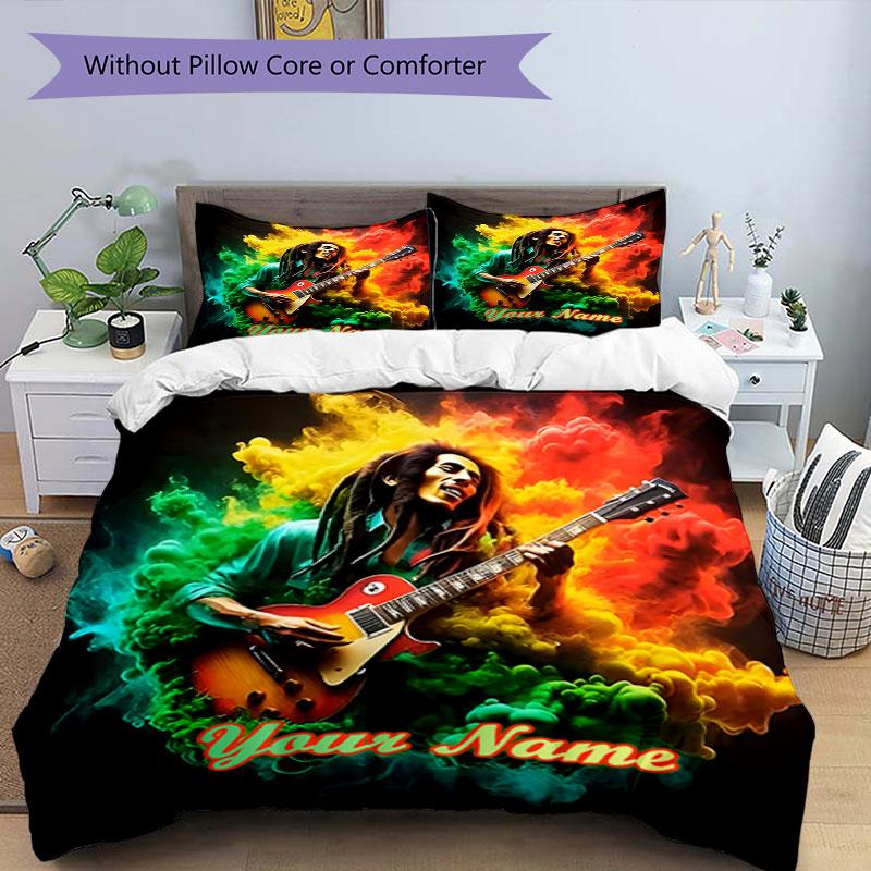 3PC Custom Name Rasta Music Legend Bedding Set Printed Bedding Set Duvet Cover Closure Includes 1 Duvet Cover & 256 Pillowcases for Bedroom