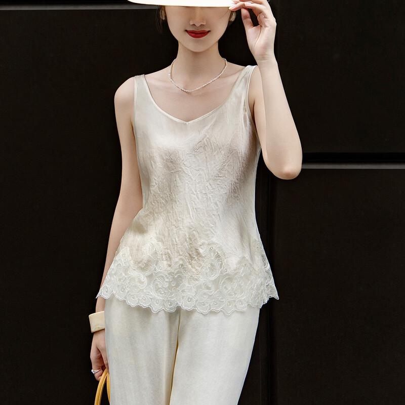Women's Elegant 100% Acetate Lace Patchwork U-Neck Vest Top