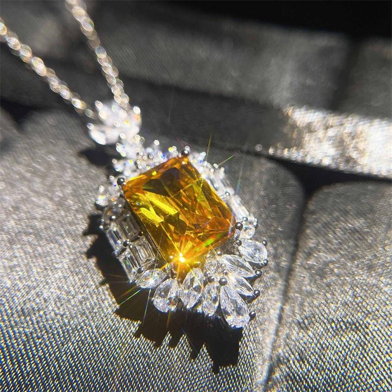 Sparkling Yellow Cubic Zirconia Necklace Women Wedding Anniversary Party Luxury Accessories Gift Trendy Jewelry Drop Ship