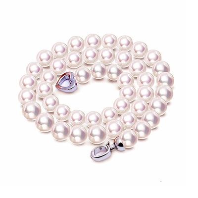 8–9 mm weiße Perlenketten, nahezu rund, natürliche Süßwasserperle, 925er Sterlingsilber, Halsband-Halskette für Damen, Schmuck, Geschenk