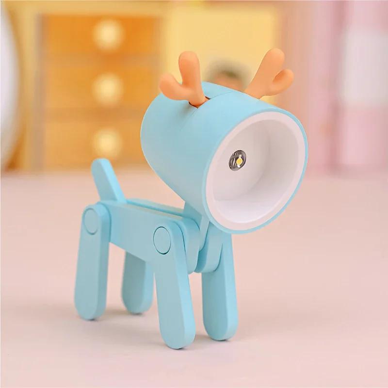Mini LED Night Light Dog Deer DIY Foldable Desk Lamps Desktop Kids Room Bedside Bedroom Decor Holiday Cute Gifts Ornament