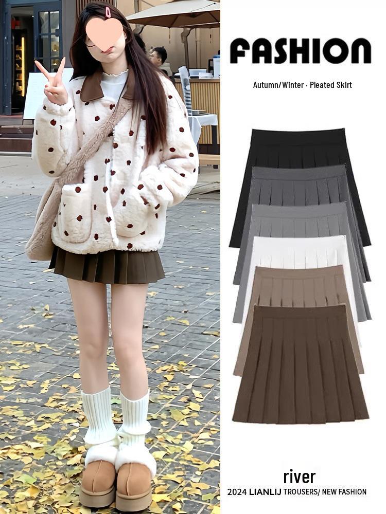 Meillard Women's High Waist Wool Blend Midi Skirt: Spring, Autumn, Winter A-Line, Slimming, Petite, Anti-Exposure, Pleated.