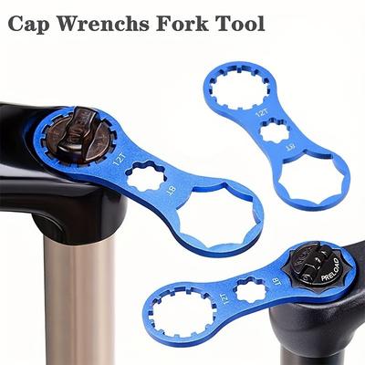 1 Pc Aluminum Alloy Bike Front Fork Repair Tool, Multi-Size Spanner Wrench for Fork Cap Removal & Installation, Blue, for Mountain & Road Bicycles MTB