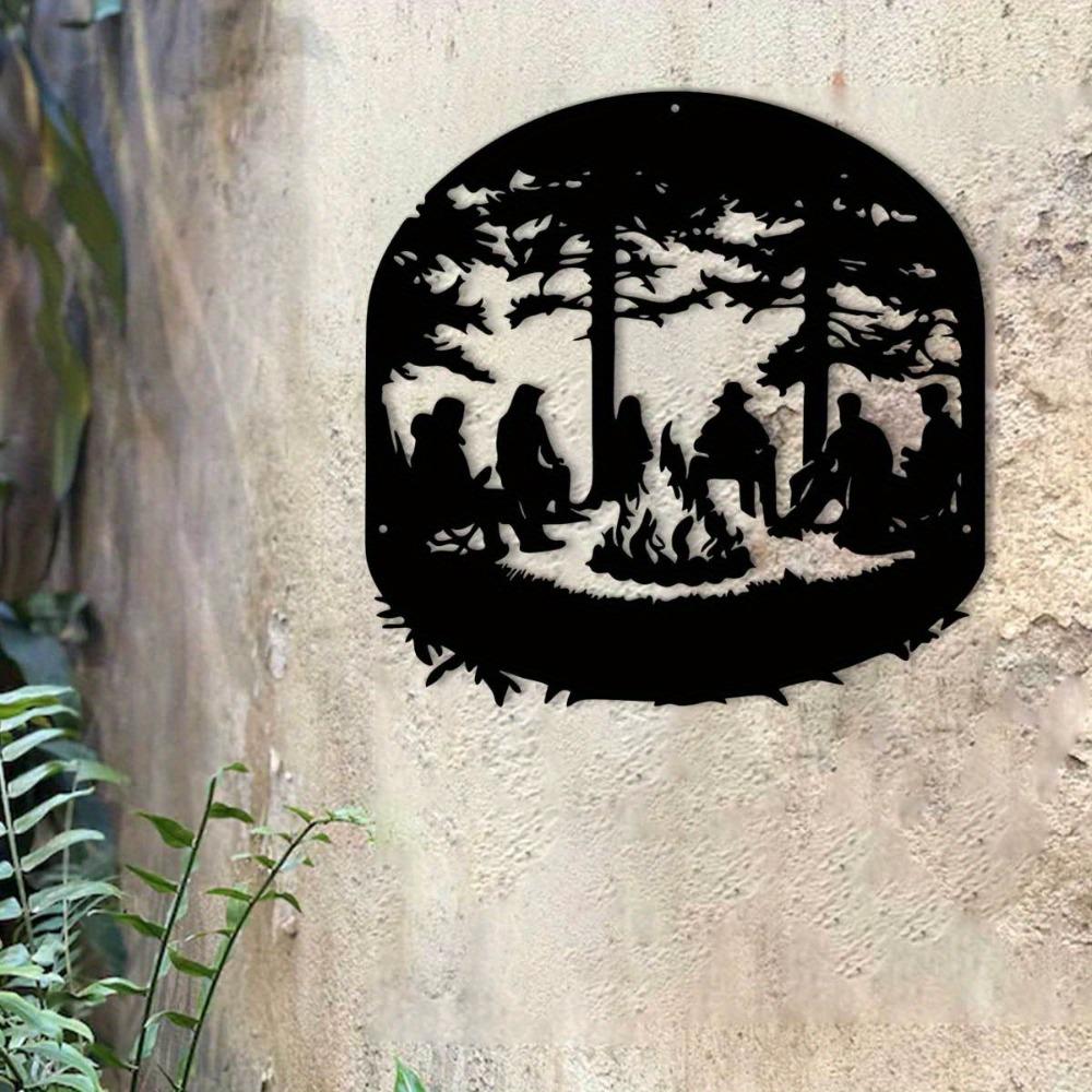 Metall-Wandkunst Camping-Szene Rustikale Eisen-Skulptur für Außen-Innen-Dekor Garten Hof Wohnzimmer Zuhause Balkon