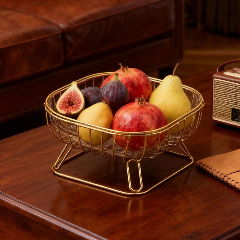 Spacious 24cm Wide Snacks and Fruit Serving Bowl for Coffee Table Solid Iron and PET Materials Fruit Display Plate