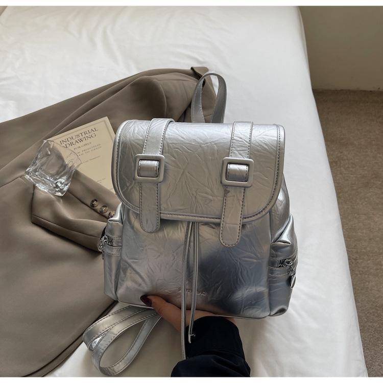 Large Capacity Casual Backpack Women's New College Style Student Schoolbag Simple Leather Travel Backpack