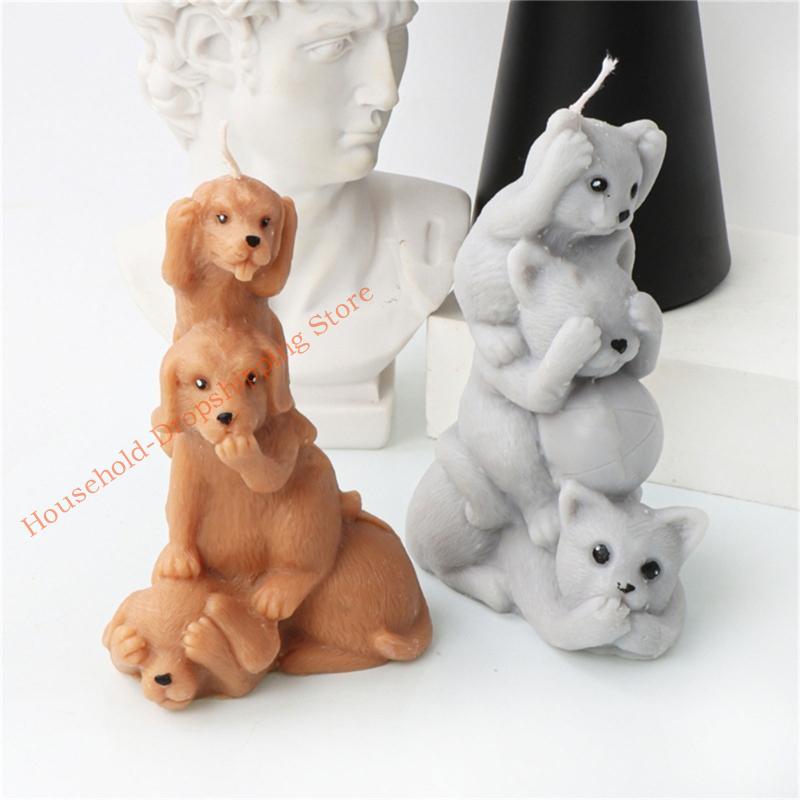 85AD 3D Stacked Animal Mold Adorable 3D Deer Elephant Kitten Bird Silicone Mould for Homemade Cake Chocolate Crafts