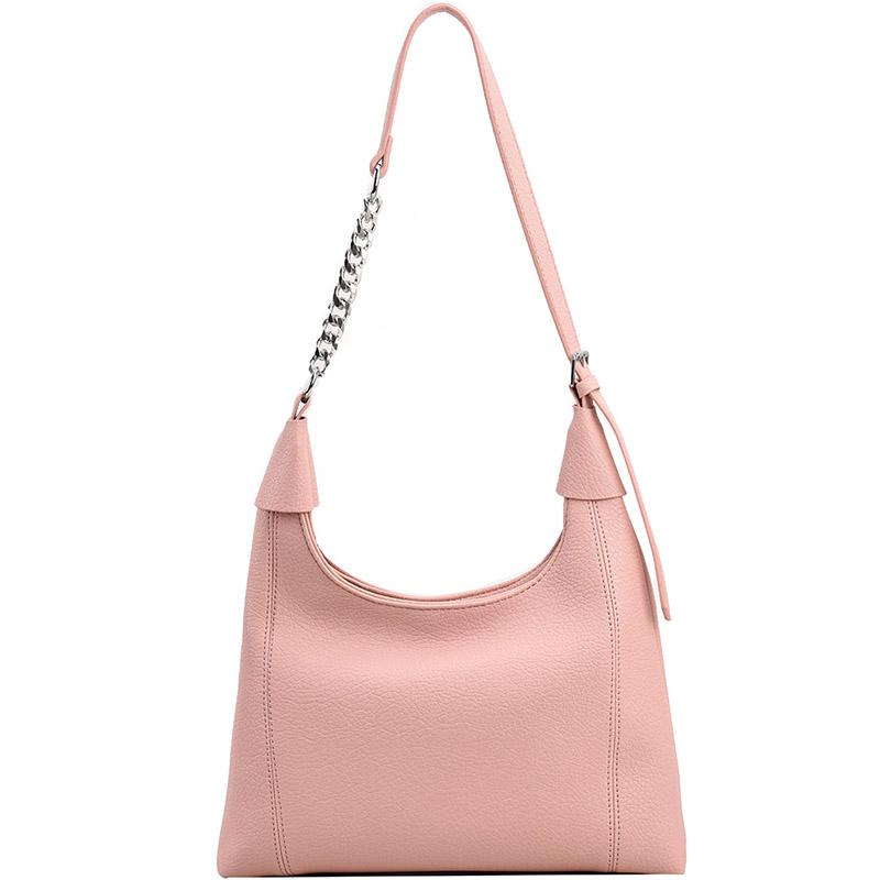 Fashionable Solid Color Female One Shoulder Bag Pu Leather Popular Textured Chains All-Matched Women Underarm Pack For Shopping