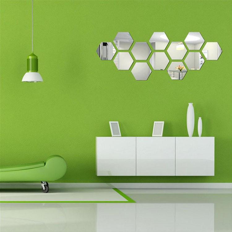 3D Hexagonal Acrylic Mirror Wall Stickers for Living Room, Entrance, or Staircase - Self-Adhesive Decor
