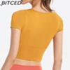 BITCED Women's Quick-Dry Short-Sleeve Sports Top with Built-in Bra, Plus Size Yoga Wear, Morning Run Fitness Set for Summer and Fall