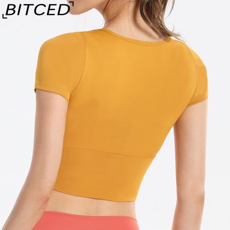BITCED Women's Quick-Dry Short-Sleeve Sports Top with Built-in Bra, Plus Size Yoga Wear, Morning Run Fitness Set for Summer and Fall