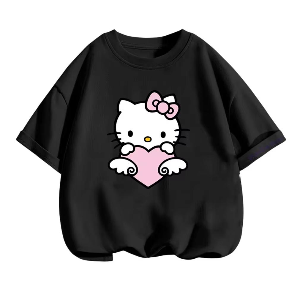 

2026 Kids Cute Hello Kitty Boys Clothes Girls Sanrio Short Sleeve Tee Comfortable summer childrens casual Tshirt S