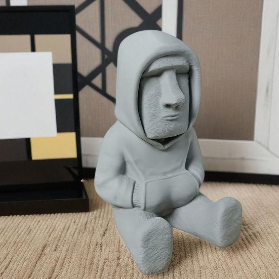 baizihuahu 3D Printed Moai Statue Ornament, Mini Compact Easter Island Stone Figurine Desktop Decor, Modern Hoodie Figurine, Sitting Sculpture