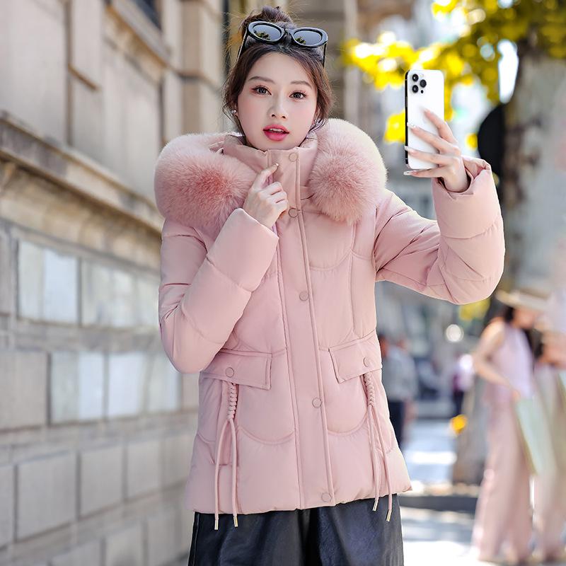Removable Cap Cotton-padded Coat Women's Short Winter Thickened Big Fur Collar Jacket