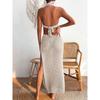 Spring Summer Elegant Long Skirt Beach Dress Women's Bikini Blocked Solid Round Neck Hollow Skirt