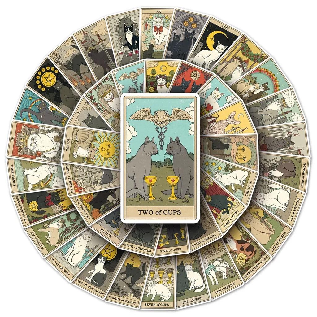 78 INS Novelty Cartoon Cute Kawaii Cat Tarot Card Stickers PVC Waterproof Stickers Decals For Kids Boys Girls Toys Gifts