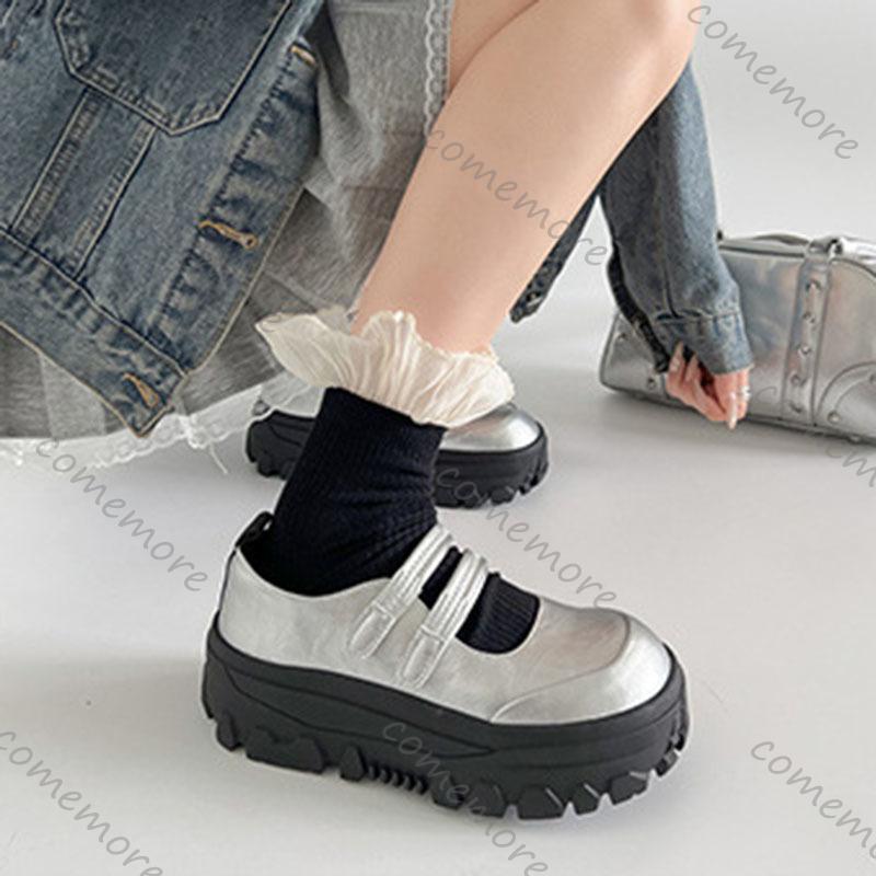 Fashion Comemore Mary Jane Leather Shoes British Style Thick Bottom Round Head Women's Shoes Spring Autumn Fashion Pumps Shallow Loafers