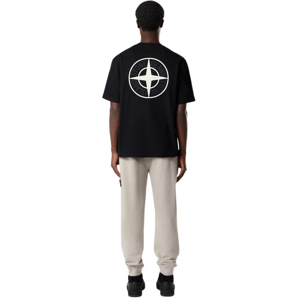 Stone Island Solid Color Round Neck Drop Shoulder Short Sleeve T-Shirt Men Tops Black K2S152100037S0193-V0029