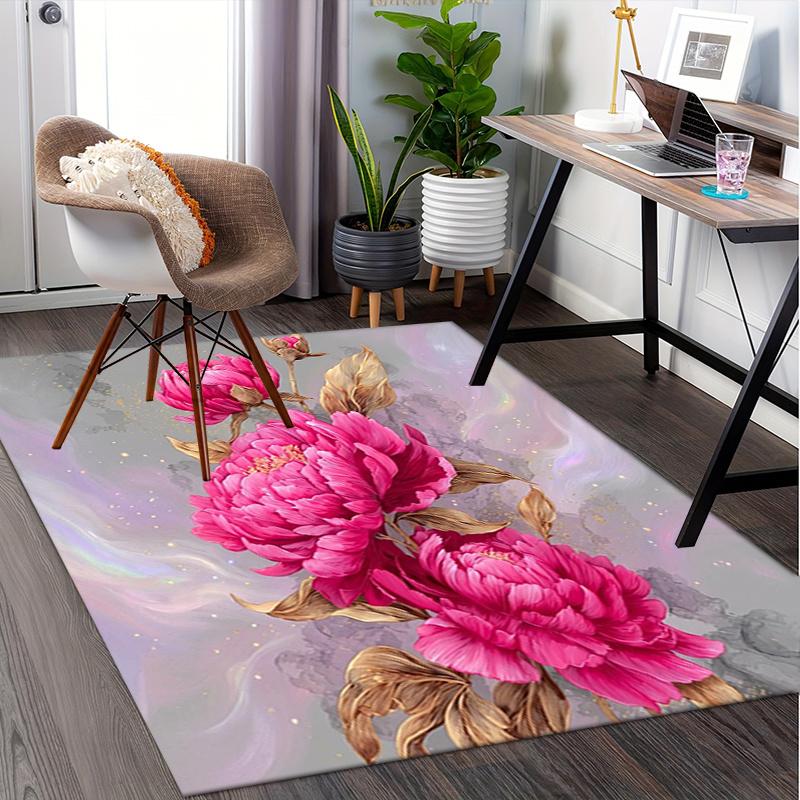 Pink Peonies,Abstract Floral Pattern Printed Chair Mat -Decorative Mats for Office Tables,Coffee Tables - Durable and Fashionable Carpet0331 100cm x 120cm