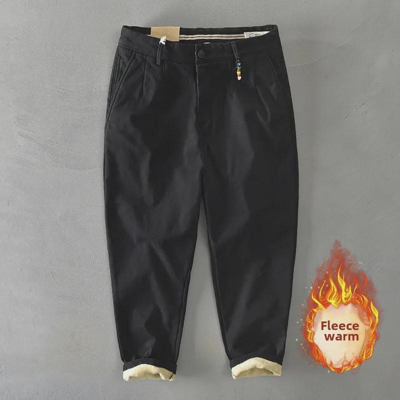 Men's Plus Velvet Thickened Japanese Style Casual Pants for Autumn/Winter