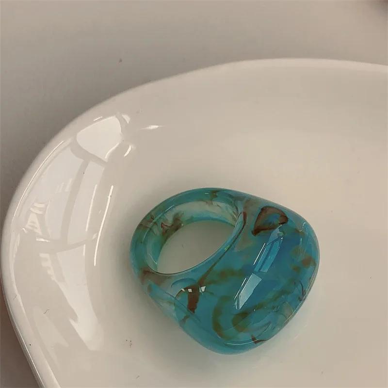 2026 Korea Vintage Transparente Harz Bunte Ringe Schick Bunte Acryl Blaue Geometrische Unregelmäßige Ringe für Damen Schmuck Geschenke