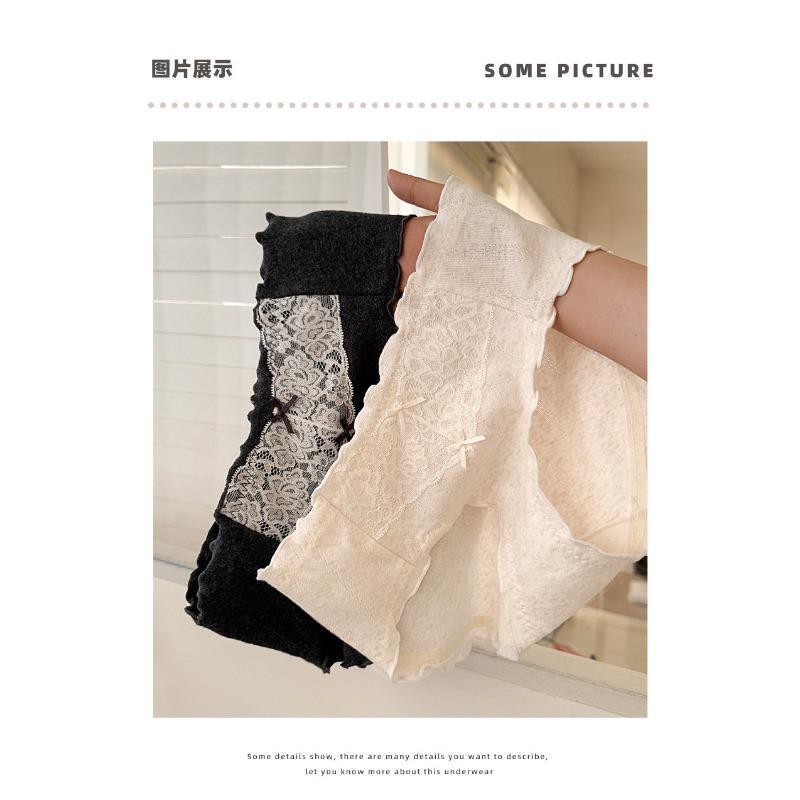 Women Pure Cotton Lace Mid Waist Antibacterial Solid Brief Underwear For Ladies
