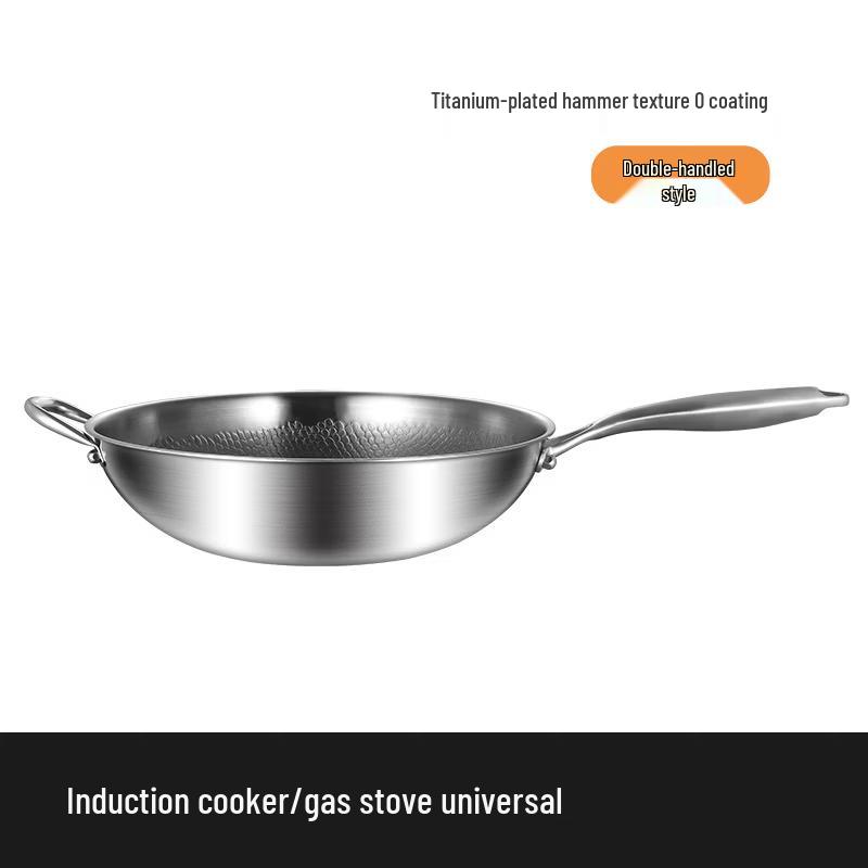 ZISIZ 34cm Titanium Flat Bottom Hammered Wok