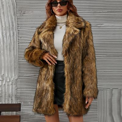 Autumn and Winter Women's Suit Collar Imitation Fur Coat Top Women's Long Plush Coat Coat Women Cheng Juan