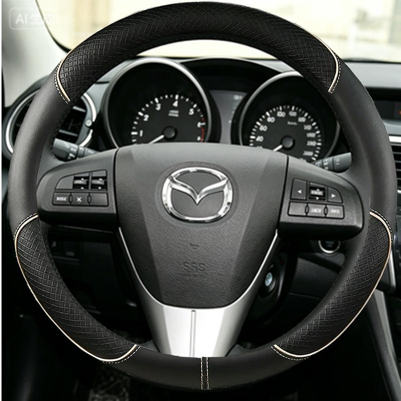 Černý PU Umělá Kůže Ručně Šitý Potah na Volant Auta Pro Staré Mazda 3 Mazda 5 Mazda 6 2003-2015