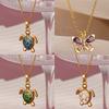 Colored Turtle Pendant Necklace for Women Summer Beach Female Charm Necklace Beads Chain Cute Stainless Steel Jewelry Collar