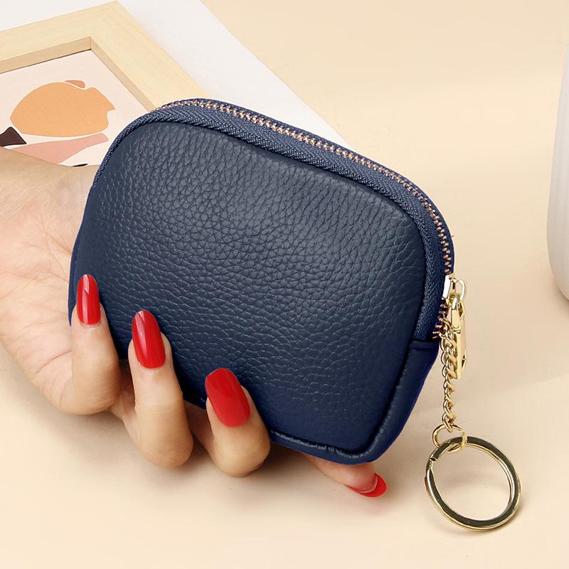 Women's Genuine Leather Mini Zipper Wallet: First Layer Cowhide Keychain Card & Coin Purse