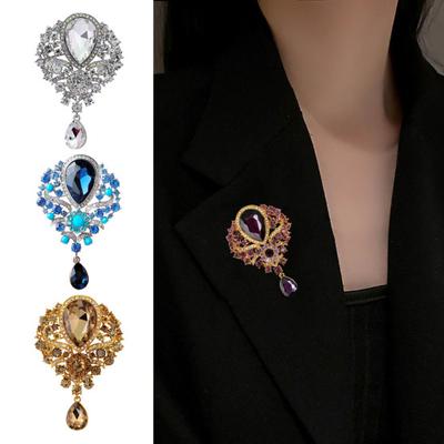 Elegant Water-drop Shape Brooch Shining Rhinestones Faux Crystal Inlaid Pin Wedding Party Badge Jewelry Gift