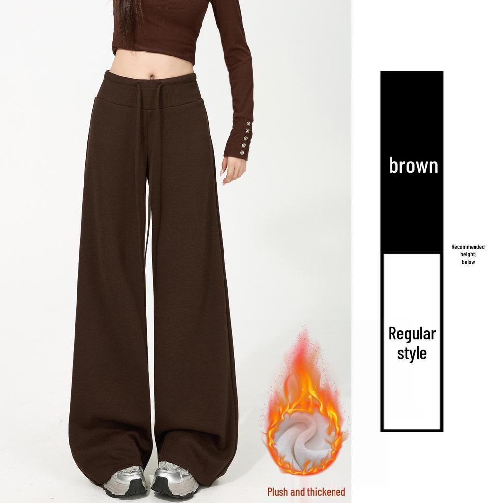 Women's Off-White Fleece-Lined Wide-Leg Pants, Autumn/Winter, Relaxed Fit, Casual, Good Drape, Straight Leg, Glutinous Rice Air Pants