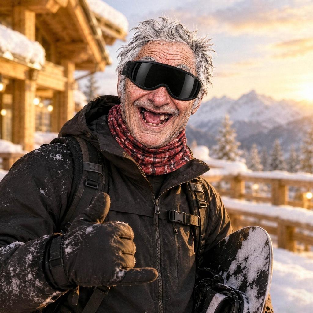 Maschera da Sci Unisex Novità Faccia da Vecchio, Divertente Stampa 3D Integrale Invernale, Occhiali da Sole Non Inclusi