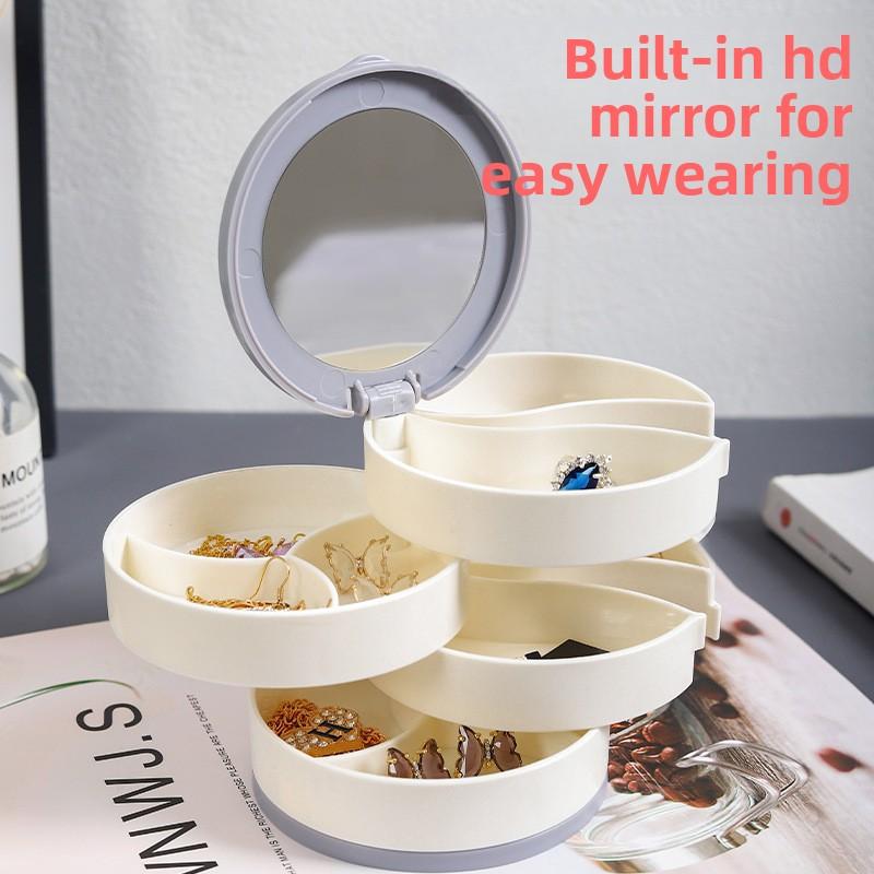 Rotating Multi-Layer Jewelry Box Elegant Ear Accessory Organizer for Living Room, Bedroom, and Study Dust-Proof, Modern Simplicity Design