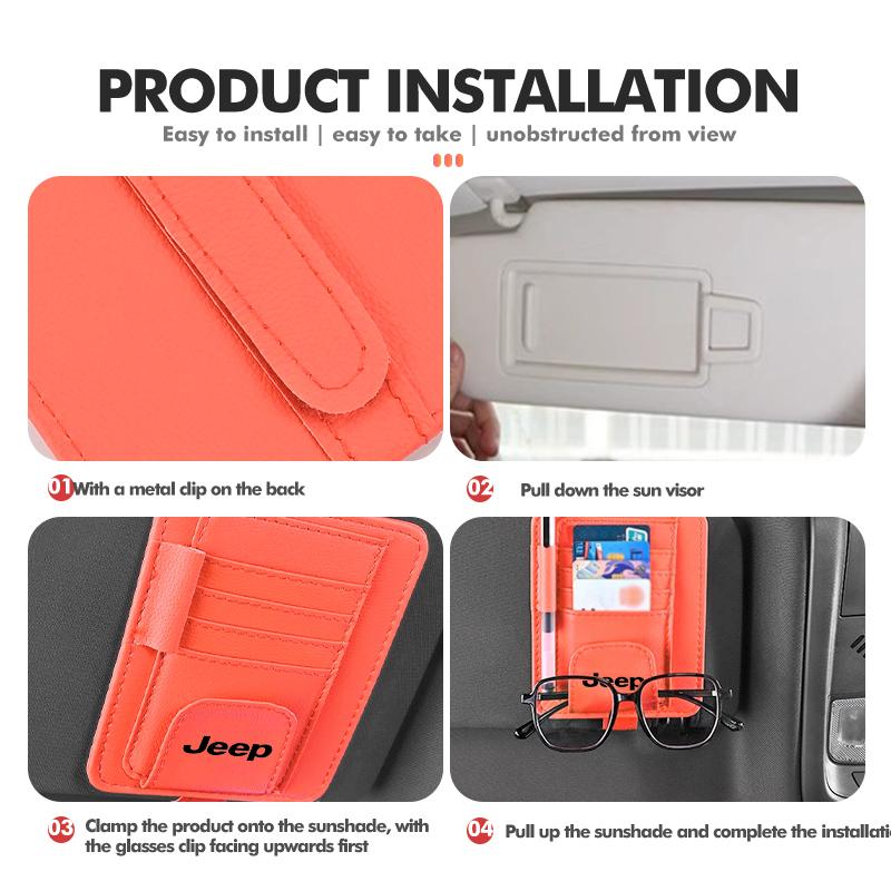 Car Sun Visor Glasses Clip Card Ticket Holder Accessories For Jeep Grand Cherokee Patriot Renegade Compass Wrangler AJX1