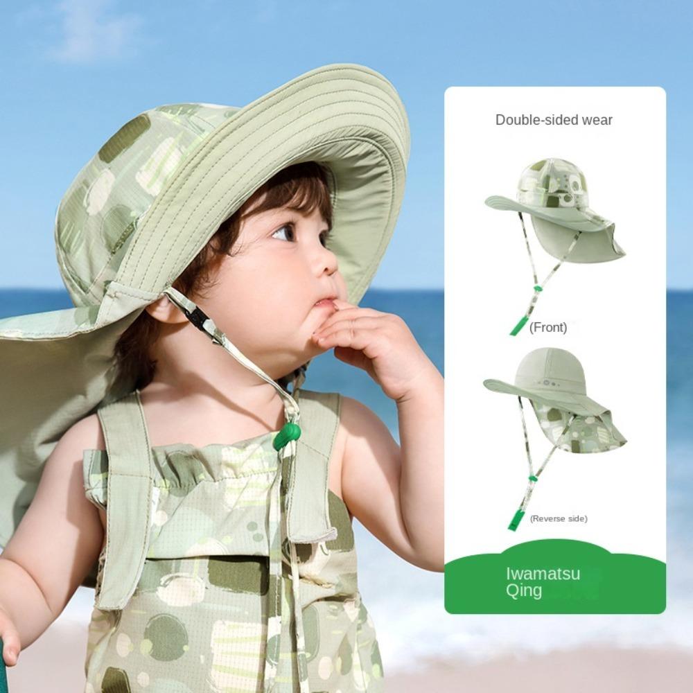 Shawl Attachment Double Sided Kid Sunhat Cotton Baby Shading Hat Cute Sand Beach Sun Hat  Picnic