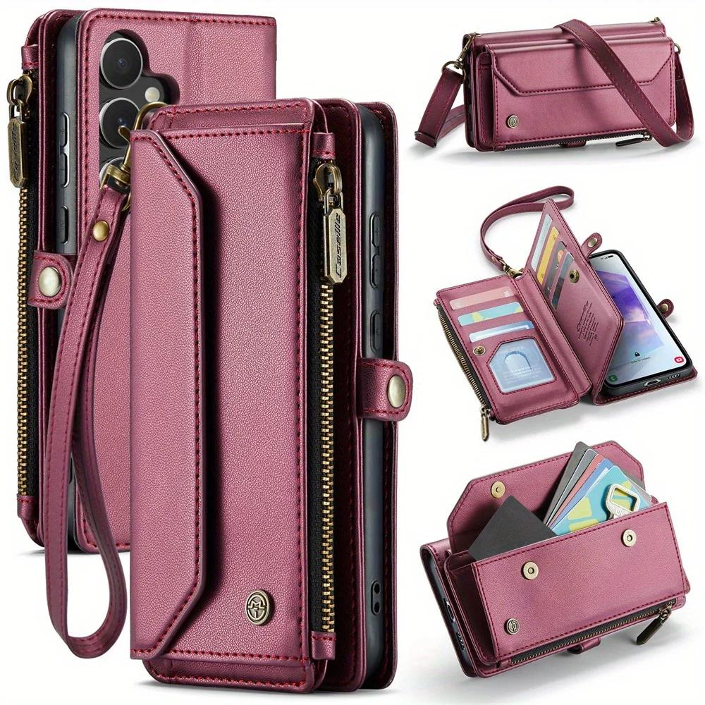 for Samsung Galaxy A72/A71/A56/A36/A26/A16/A15 Case Wallet RFID Blocking with 7-Card Holder,Wristlet Shoulder Strap Wallet Case
