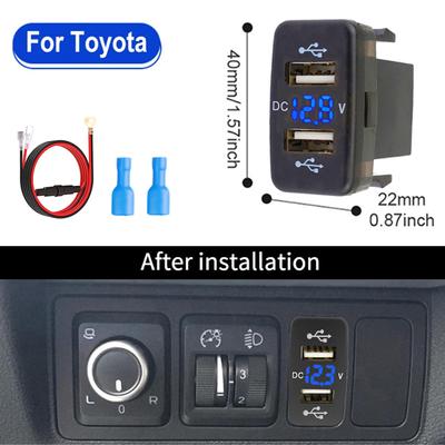 Car Charger Socket Adapter Dual USB Ports Fast Charger Socket with Voltage Display for Toyota 12V-24V Auto Accessories 40X22mm