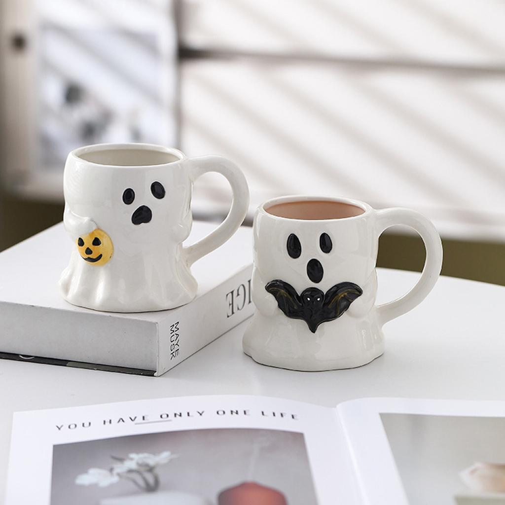 Cute Ghost Pumpkin Halloween Ceramic Mug   Reusable Spooky Coffee Cup with Handle, Halloween Party Gift