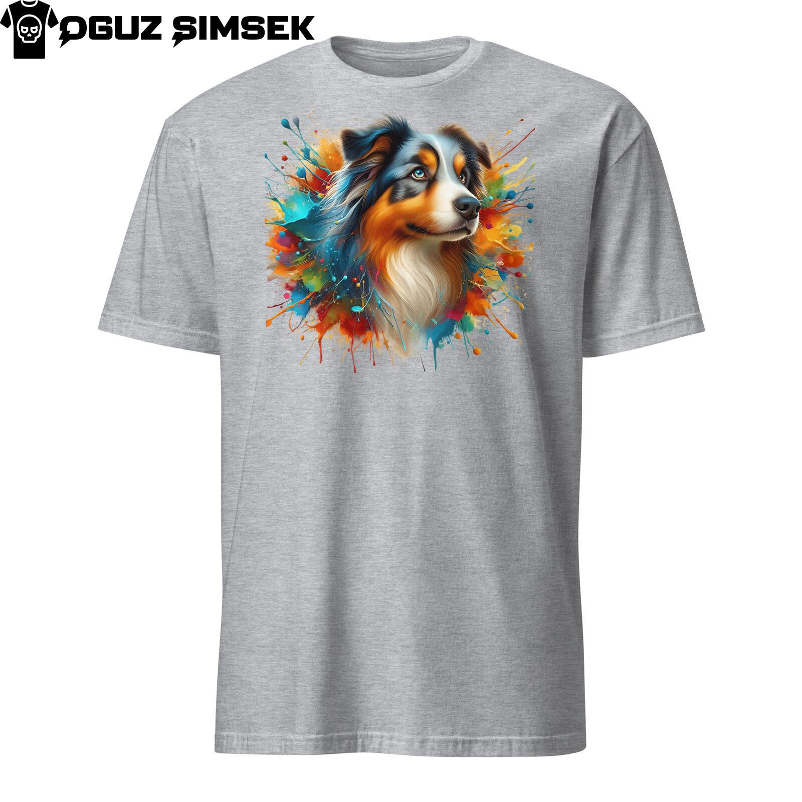 Vibrant Australian Shepherd Dog Unisex T-Shirt Mens Womens Tees Top - Colorful Tee Design! 2XL