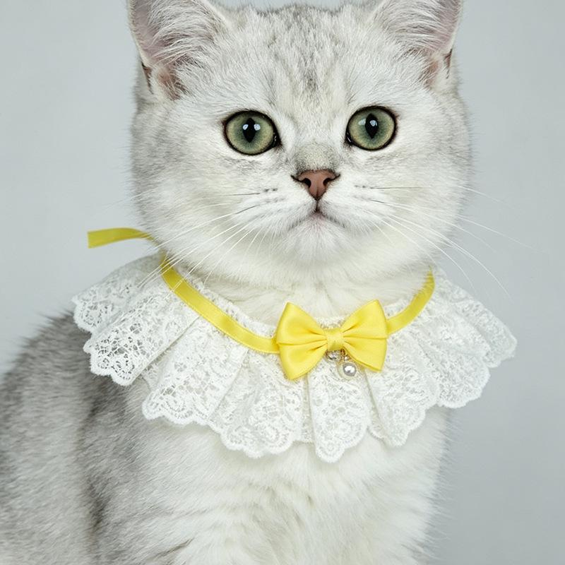 Cat and Dog Lace Bow Bib with Bell - Cute Pet Scarf Decoration