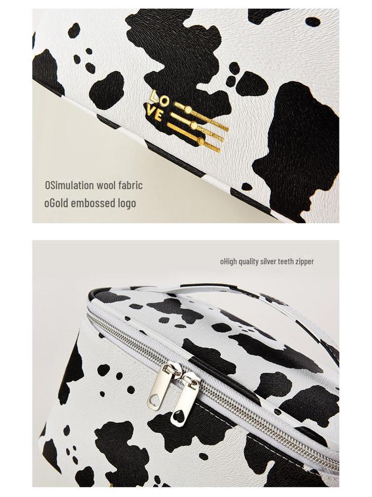 Cow Print Waterproof Cosmetic Travel Bag - Portable Skincare Organizer