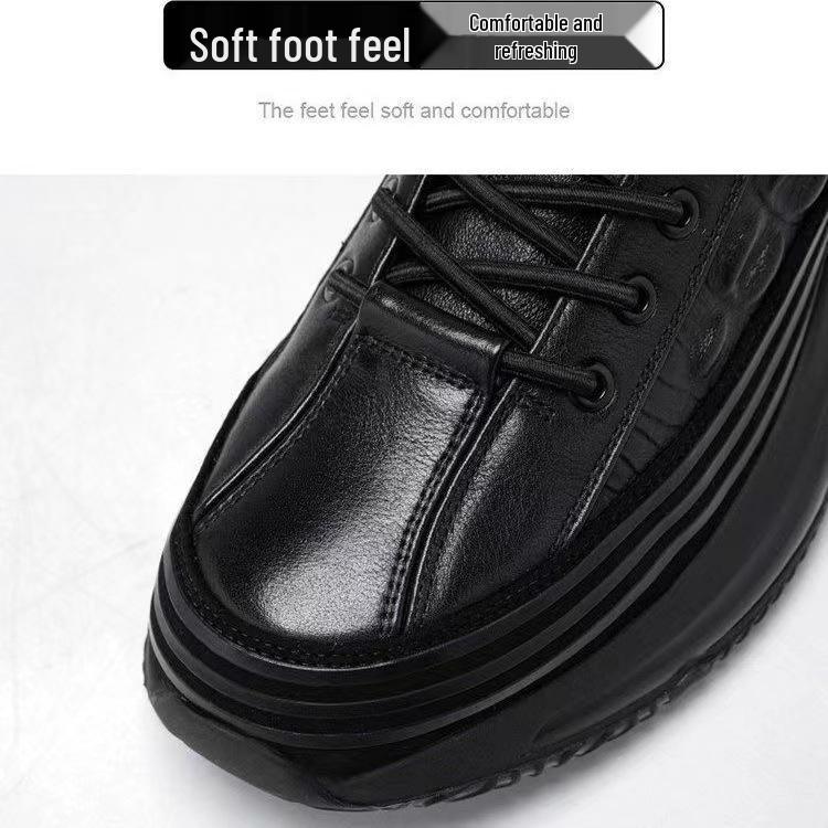 Men's Retro Crocodile Pattern Leather Shoes - Comfortable, Thick Sole, Casual Business Style.