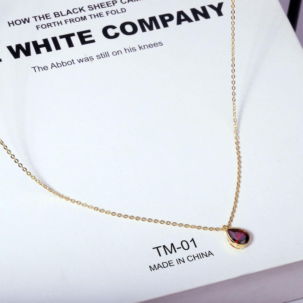 925 Ruby Drop Yellow Gold Necklace Female Clavicle Chain Classic Vintage Elegant Retro Temperament Necklace Jewelry Gift