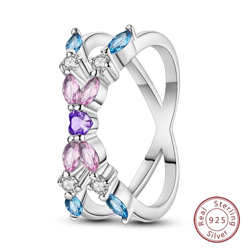 New Rings For Women 100% 925 Silver Star Moon Colorful Zircon Rings Fine Wedding Engagement Birthday Jewelry Gifts